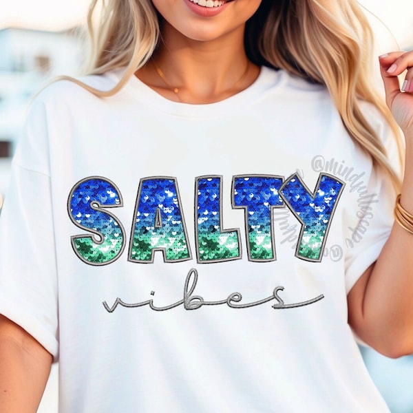Salty PNG, Beach Vibes Springbreak Shirt Design, Sparkly Faux Sequins Letters, Vaca PNG, Summer PNG, Salty Vibes