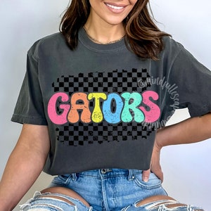 Gators PNG, bunte Gators karierte Datei, Schulmaskottchen-Shirt-Design, Sportmannschaft, DTF, Sublimations-Download, Spieltag-Shirt PNG