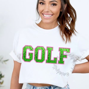 GOLF PNG, diseño colorido de camisa de golf, letras bordadas sintéticas brillantes, vibraciones de golf, PNG de verano de moda, descarga de sublimación, archivo digital