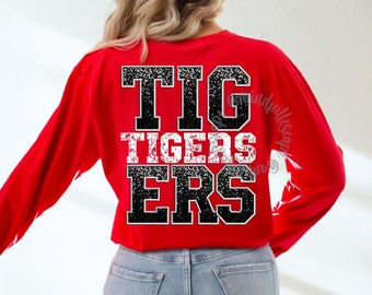 Tigers PNG, Tigers Faux Sequins Letters, School Mascot Shirt Design, Sports Team, DTF Design, Sublimation Download, Game Day Shirt PNG