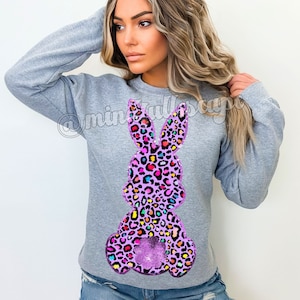 Leopard Print Bunny PNG, Sparkly Faux Sequins Easter Bunny Shirt Design, Easter Sublimation, Bunny Sublimation, Digital Download