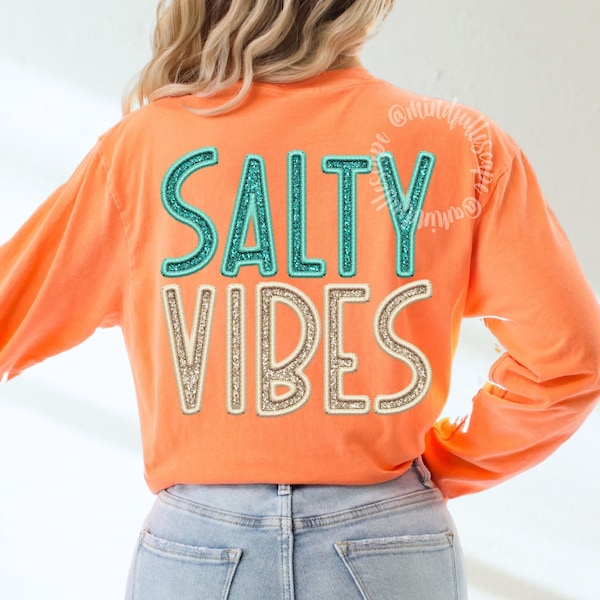 Salty PNG, Beach Vibes Springbreak Shirt Design, Sparkly Faux Sequins Letters, Vaca PNG, Summer PNG