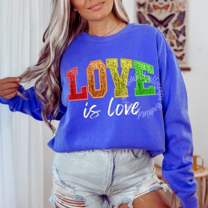 Orgulho PNG, Love is Love Shirt Design, Lantejoulas brilhantes, Orgulho Gay, LGBT Png, Vibrações de orgulho, Sublimação, DTF
