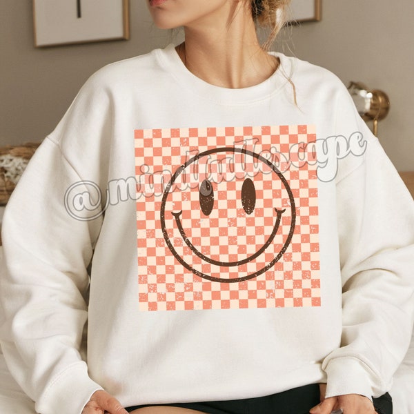 Checkered Groovy Smiley Face PNG, Smiley Face Shirt, Retro Smiley Face, Happy Face PNG, 70s inspired PNG, Digital Download