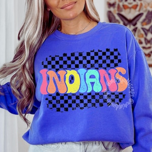 Indians PNG, Indians Checkered File, School Mascot Shirt Design, Sports Team, DTF, Sublimation Download, Game Day Shirt PNG