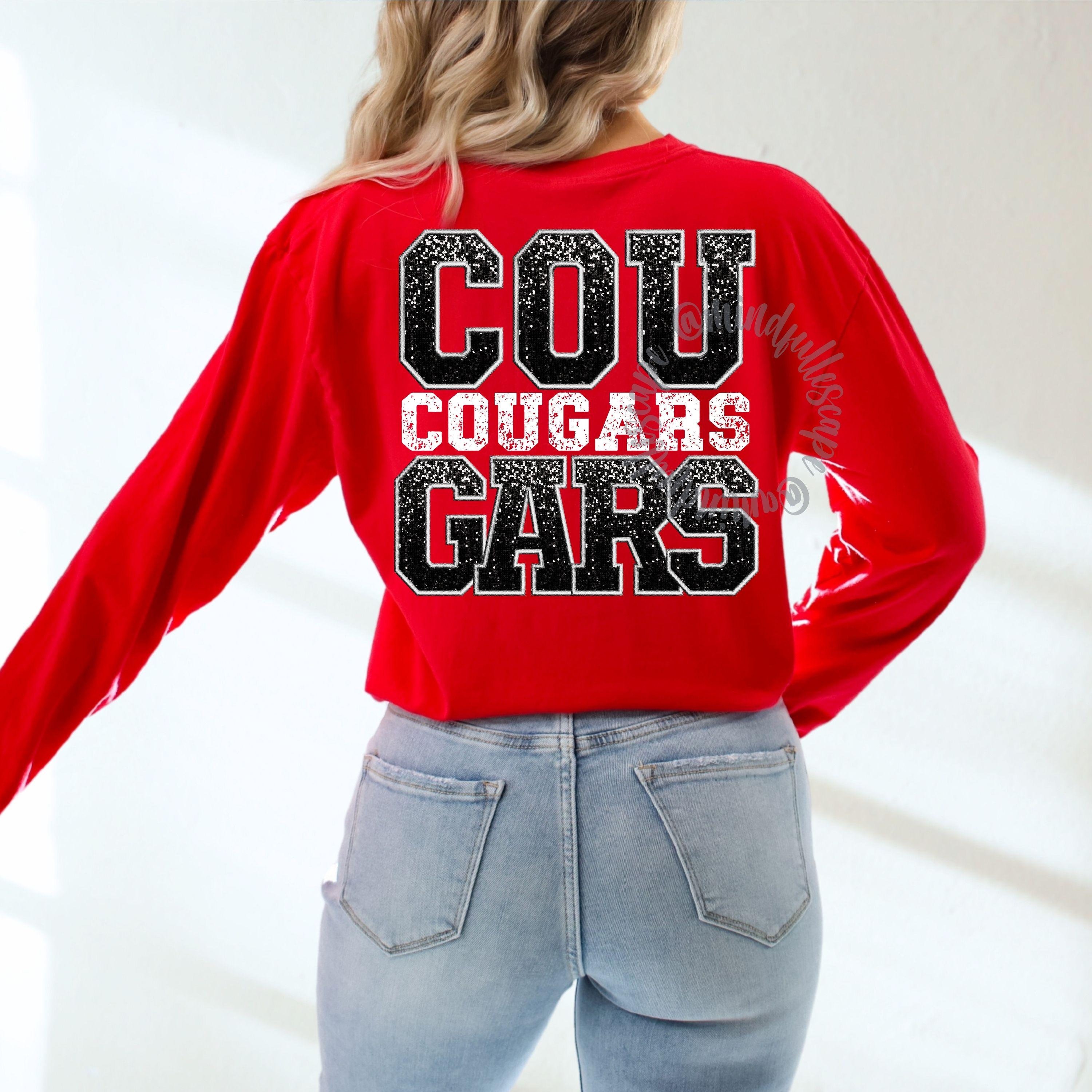 Cougars PNG, Cougars Faux Sequins Letters, School Mascot Shirt Design, Sports Team, DTF Design, Sublimation Download, Game Day Shirt PNG