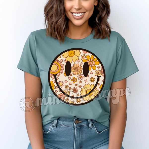 Retro Smiley Face PNG, Smiley Face Shirt, Groovy, Happy Face PNG, 70s inspired PNG, Digital Download