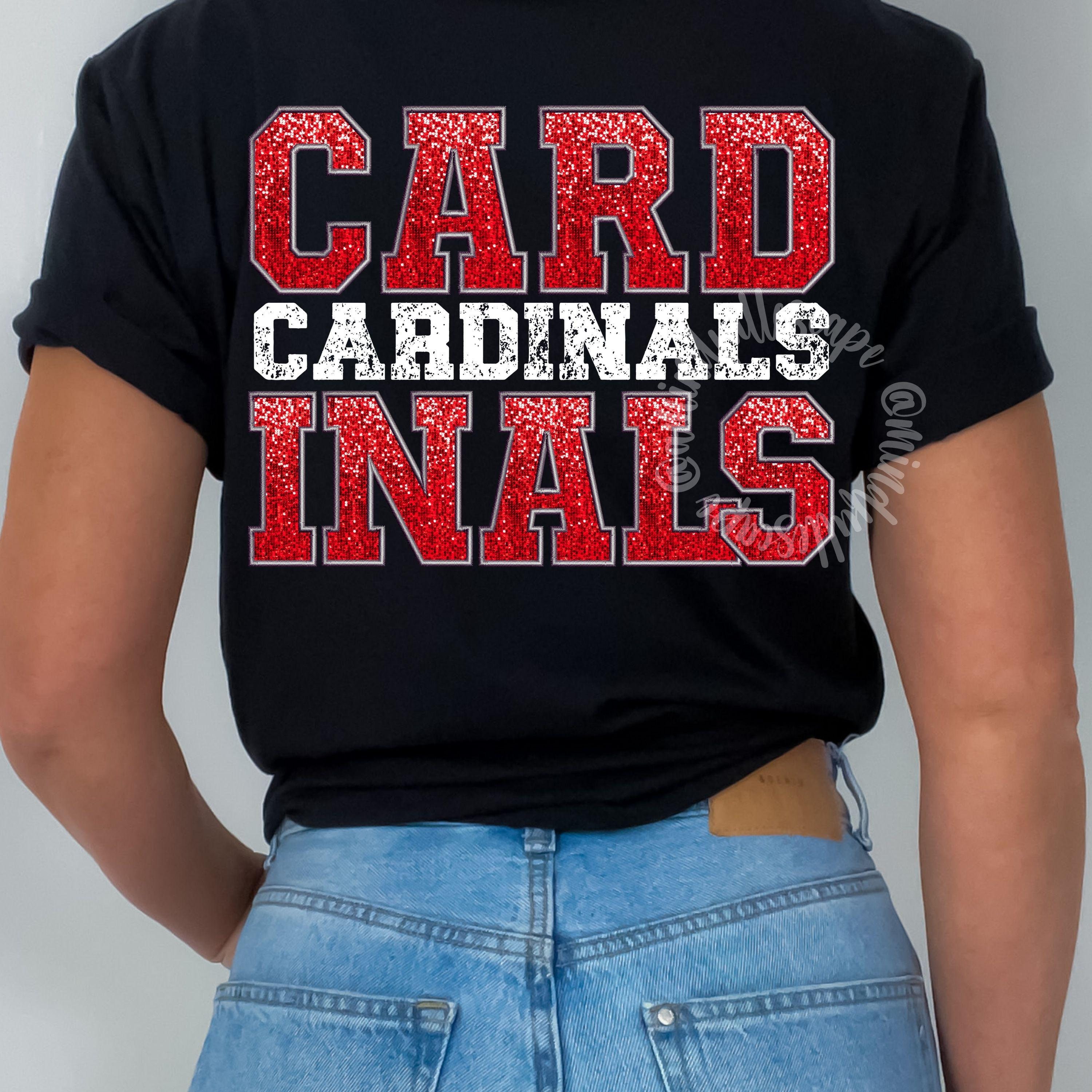Cardinals PNG Letras rojas con falso efecto lentejuelas | Diseño de camiseta de mascota para día de partido (Sublimación y DTF)