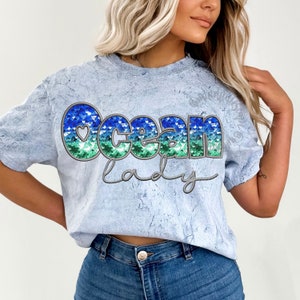 Praia PNG, Design de camisa Ocean Lady Springbreak, letras brilhantes de lantejoulas artificiais, Vaca PNG, Girls Trip PNG