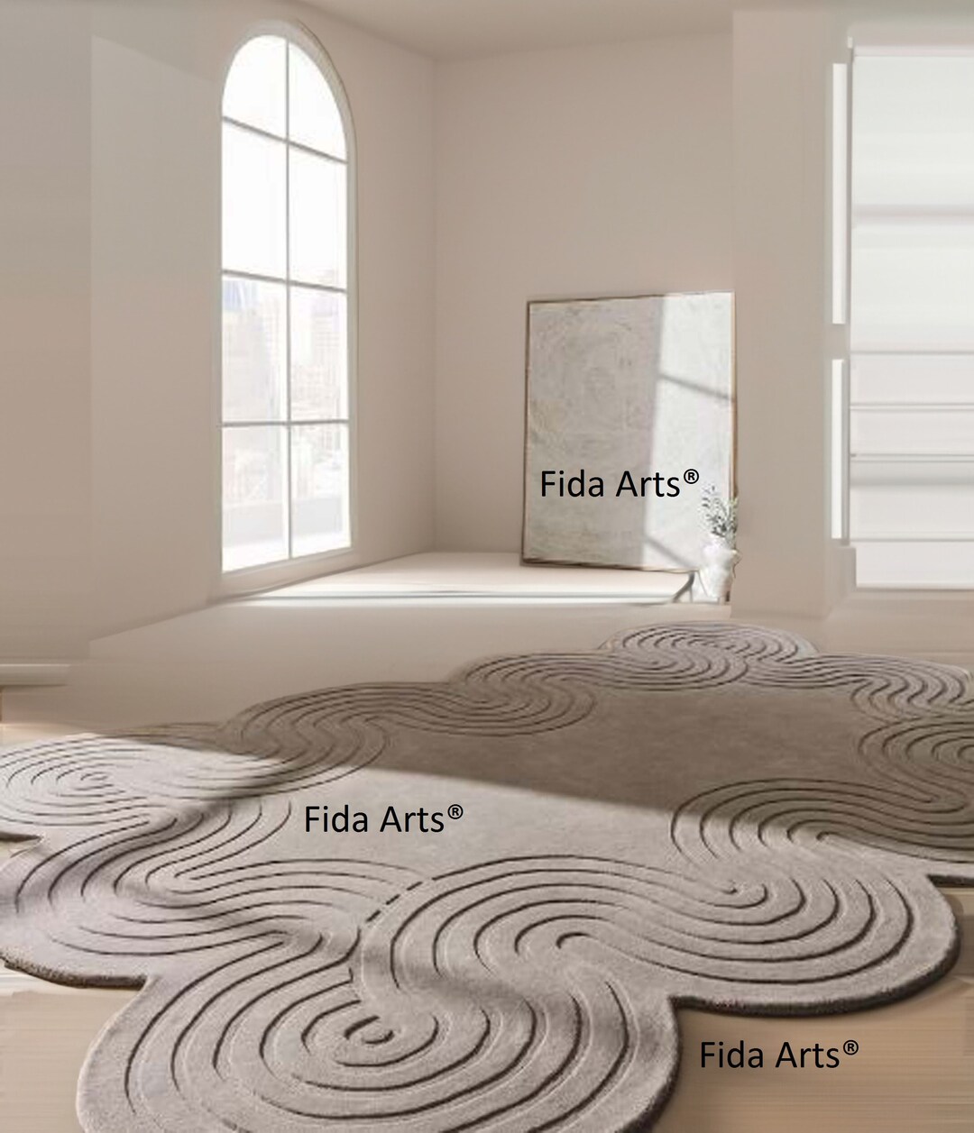 Scalloped Edge Modern Wool Area Rug Unique Wavy Contour Design, Premium ...