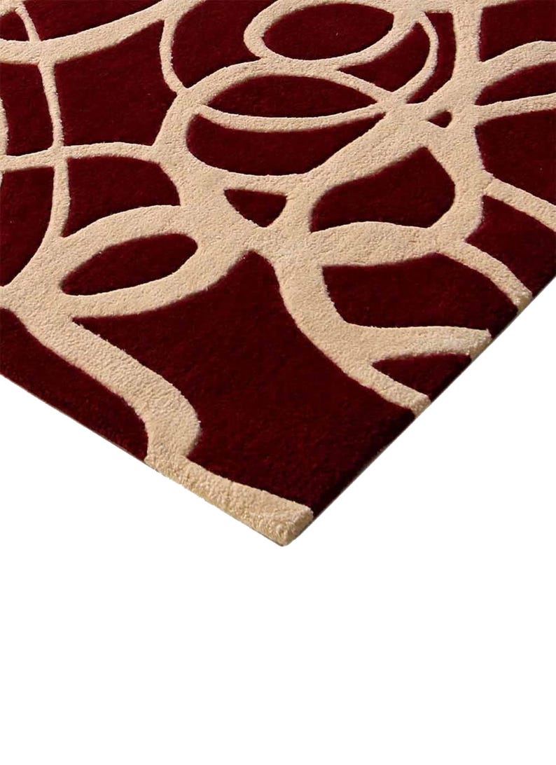 Modern Red and Beige Abstract Patterned Area Rug for Living Room