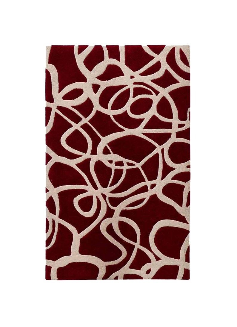 Modern Red and Beige Abstract Patterned Area Rug for Living Room