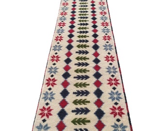 Kleurrijke wol Oushak beige, blauw en groen ivoor handgeknoopt 2x6, 2x4, 2x3 vintage geometrisch Perzisch tapijt, slaapkamer, woonkamer tapijt