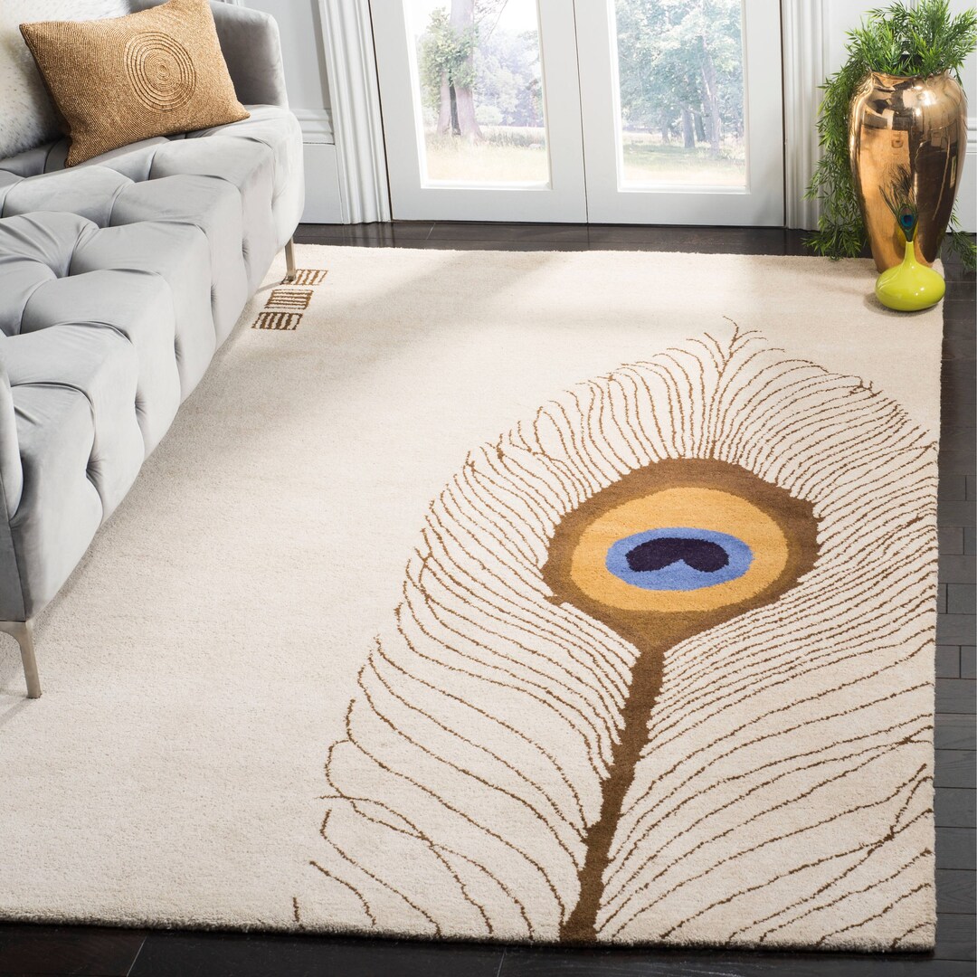 Handmade Soho Mujde Peacock N.Z. Wool Rug for Living Room - Etsy