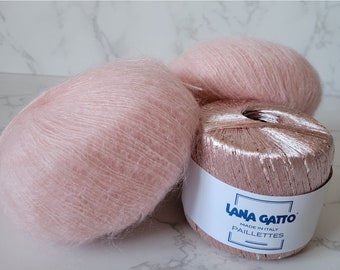 1 ovillo Lana Gatto Silk Mohair y 1 ovillo Paillettes, regalo perfecto para tejedoras, regalo de Navidad, hilo brillante, hilo con lentejuelas