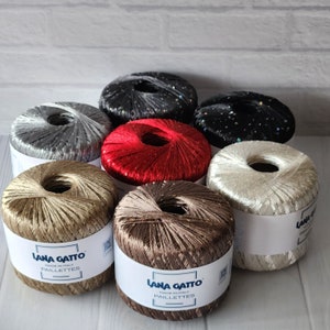 Paillettes Lana Gatto, Italian yarn for knitting, gift for mother, Sequin, Yarn with sequins, sequin yarn, Lana Gatto yarn, Summer yarn
