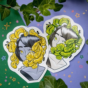 GROENE DENKER STICKERS || Set van 2 Grote Vinyl Stickers | Botanische, vrouwelijke en dromerige | Cadeau voor zuster, moeder, dochter, cadeau voor vrouw