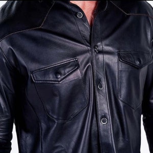 Men's Leather Shirt Lambskin Lederhemd Leder Schwarz Shirt, Lightweight Shirt image 3