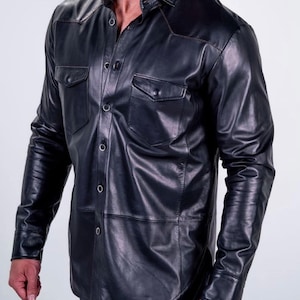 Men's Leather Shirt Lambskin Lederhemd Leder Schwarz Shirt, Lightweight Shirt image 2