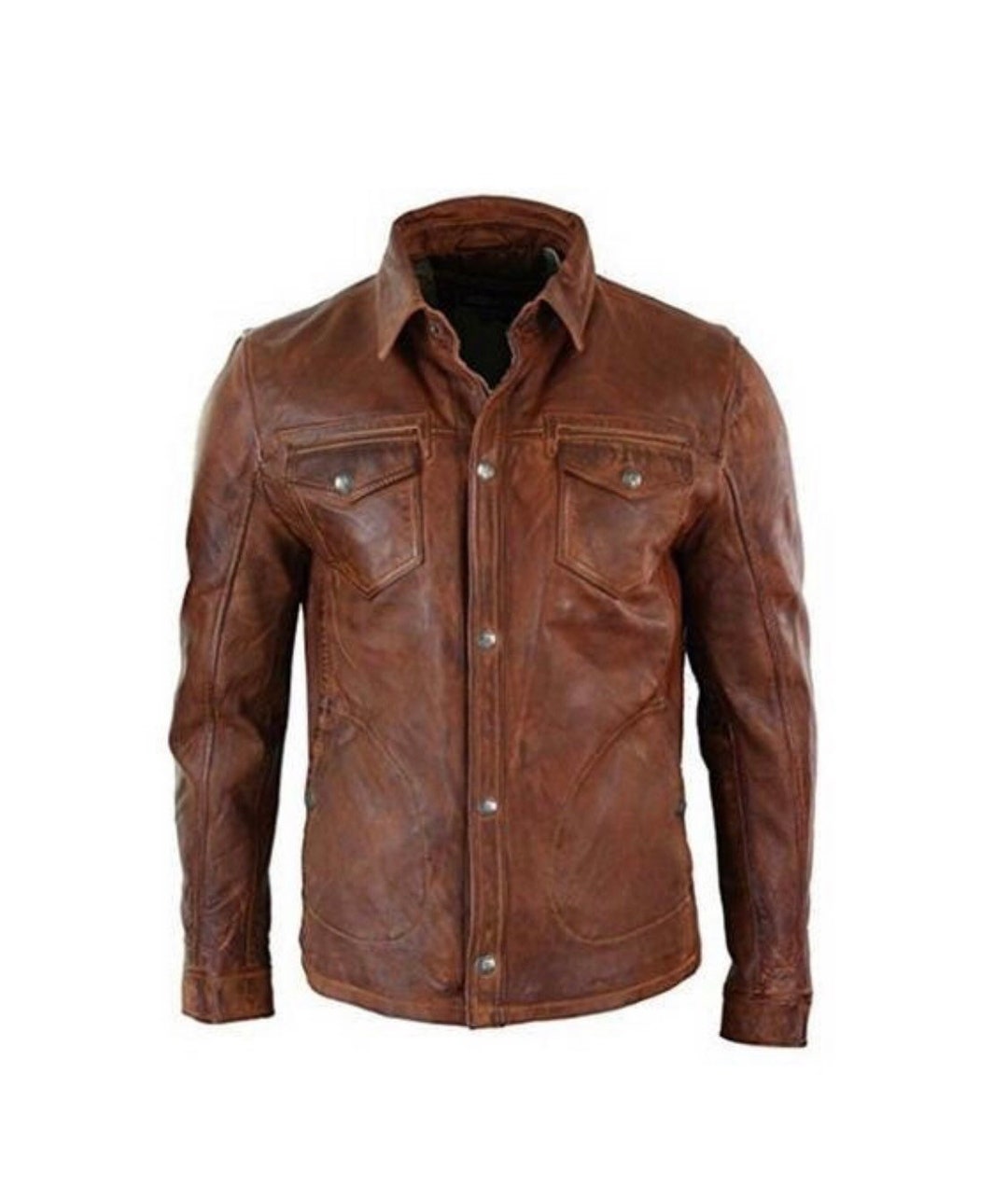 Real Leather Jacket Men Brown Cuir Lederhemd Leder Schwarz Shirt Botton ...