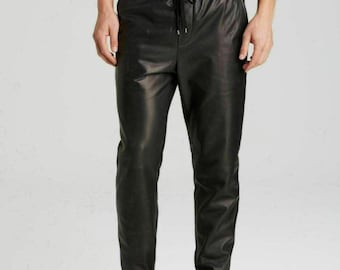 Mens Black Leather Jogger Pants: Biker Style