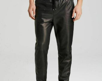 Mens Leather Pants, Biker Trouser, Black Leather Pants, Lederhosen, Cuir Schwarz. Jogging Trouser, Leather Jogger