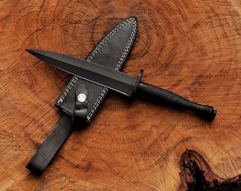 Handmade Knife, Handmade Dagger Knife, Handmade Army Sykes Commando 2nd Pattern Hunting Knife with Leather Sheath