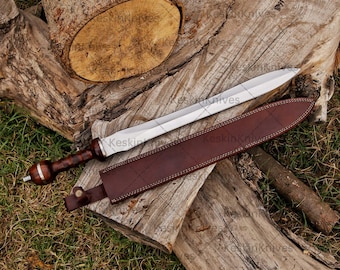Handmade Roman Gladius Sword 28 Inch – High Carbon Steel, Leather Sheath, Personalized Engraving