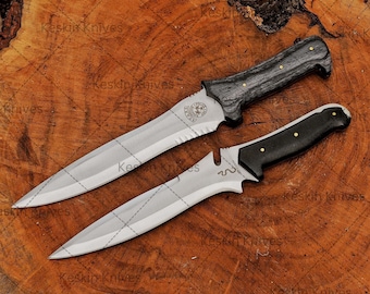 Handmade Bowie Knife, D2 Steel Full Tang Resident Evil 4 Leon Kennedy's Knife And Jack Krauser Knives Set, Christmas Gift, Pack of 2 Knives
