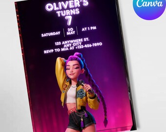 Kpop Demon Hunters Birthday Invitation, Rumi Kpop Birthday Invitation, Editable Canva Template (Digital Download)