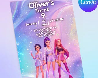 Kpop Birthday Invitation | Demon Hunters Anime Style Canva Template (Digital Download)