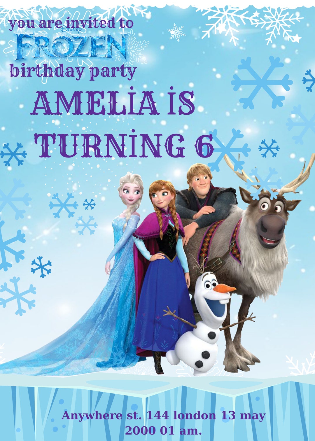 Princess Elsa Birthday Invitationwinter Snow Birthday Party Invites ...