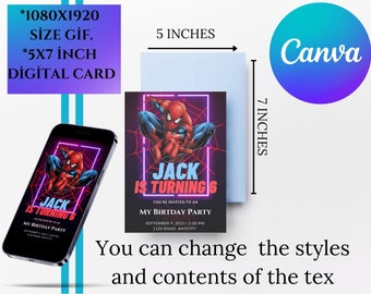 Editable Spiderman Birthday Invitation | Spiderman Party Digital Invitation | Spiderman Birthday | Editable With Canva | Instant Download