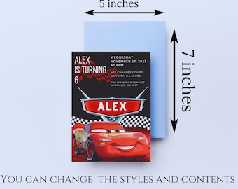 Cars Birthday Invitation | Kids Birthday Invitation | Lightning McQueen Invitation, Editable Personalized Canva Printable Digital Invitation