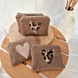 Mini Geldbeutel Leopardenmuster / Cord Tasche klein / Geldbörse Cord / Schlüsseltäschchen mit Herz / Tampontäschchen / mini Geldbörse Damen