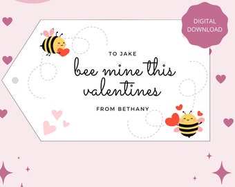 Personalised Valentines Giant Printable Gift Tag- Digital Download- Bee Mine This Valentines