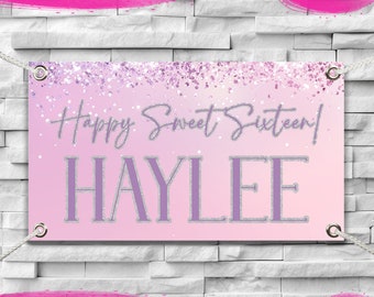 Banner Decorativo Per 16esimo Compleanno Ragazza – Oro Rosa Con Scritta Sweet 16, 300x50 Cm, In Tessuto Vinile - 3