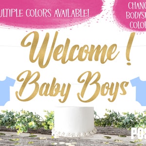 BODYSUITE TWIN BOYS Welcome Baby Boys Baby Shower banner Welcome Baby