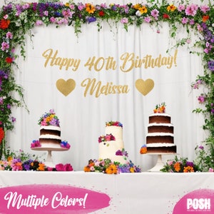 PERSONALIZED Happy 40th Birthday Banner Free Cake Topper! 40th Birthday Banner, fourty, 40, 40th Birthday, Turning , 40th birthday