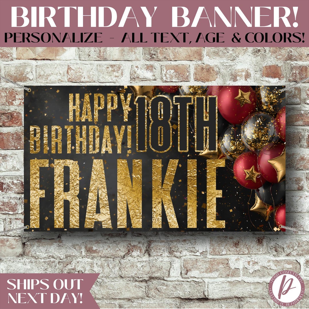 18TH BIRTHDAY BANNER | 18th Birthday | Gold Milestone Birthday Decor ...