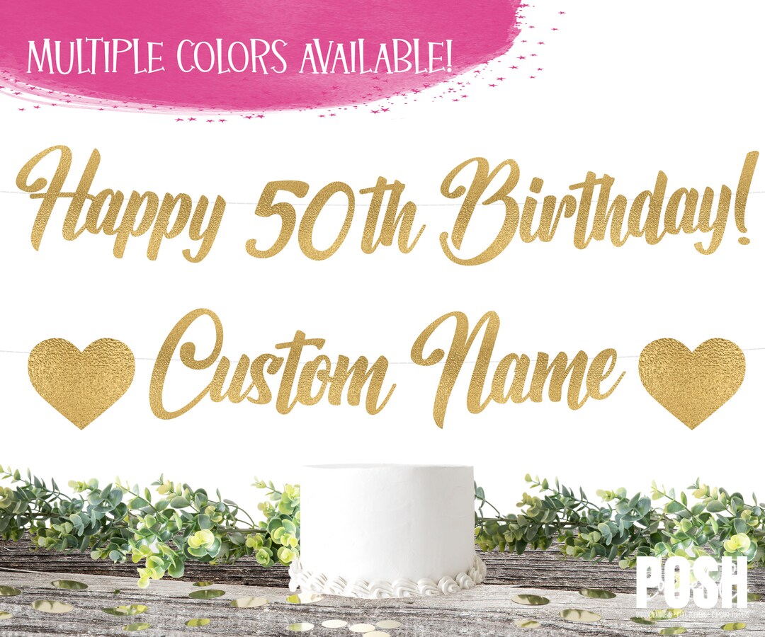 PERSONALIZE Happy 50th Birthday Banner Free Cake Topper 50th Birthday ...
