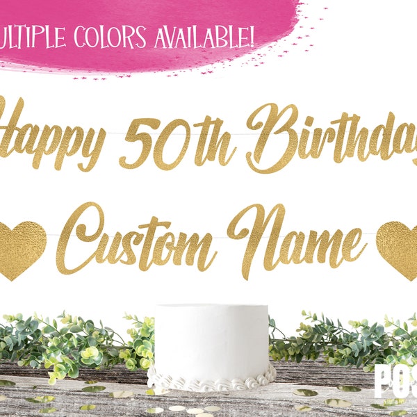 PERSONALIZE Happy 50th Birthday Banner Free Cake Topper | 50th birthday women decoration, 50th birthday decorations, 50th birthday