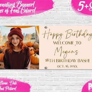 PERSONALIZED 18th PICTURE BIRTHDAY Banner | 18th birthday, Happy Birthday Banner, birthday Banner, 18th birthday decor, Gold Birthday Banner