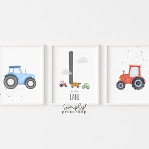 Set of 3 Tractor Prints, Custom Name Signs, Farm Theme, Boys Nursery, Boys Bedroom Wall Art, Personalized, Farm Signs, Tractors, Kids