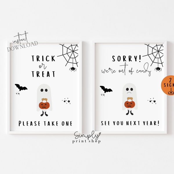 Trick or Treat Candy Bowl Signs, Please Take One Sign, Printable, Tag, Front Door or Porch Sign, Happy Halloween Sign, Out of Candy, Party