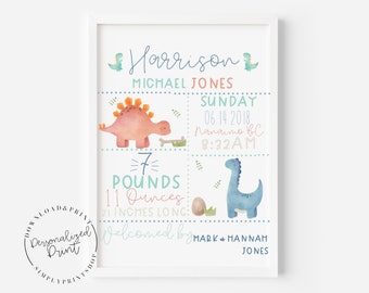 Personalized Birth Stats Print, Dinosaur Birth Stats, Baby Stat, Birth Announcement, Baby Announcement, Digital Download, Baby Shower Gift