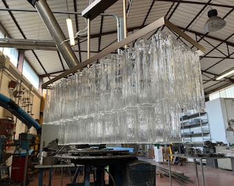 Rectangular chandelier with truncated glass in Murano crystal