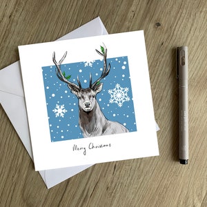 Biglietto di Natale cervo - Biglietto di Natale renna - Disegno a mano originale e design unico