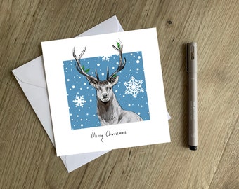 Stag Christmas card - Reindeer Christmas card - Hand drawn Original and Unique design