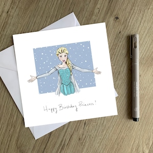 Elsa Geburtstagskarte - ‘Frozen Birthday Card’ "Prinzessinnenkarte" Elsa eingefroren, Hand-Dawn Karte